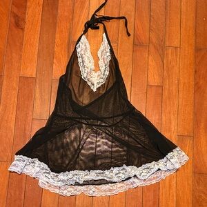Elegant Black Lace Halter Babydoll